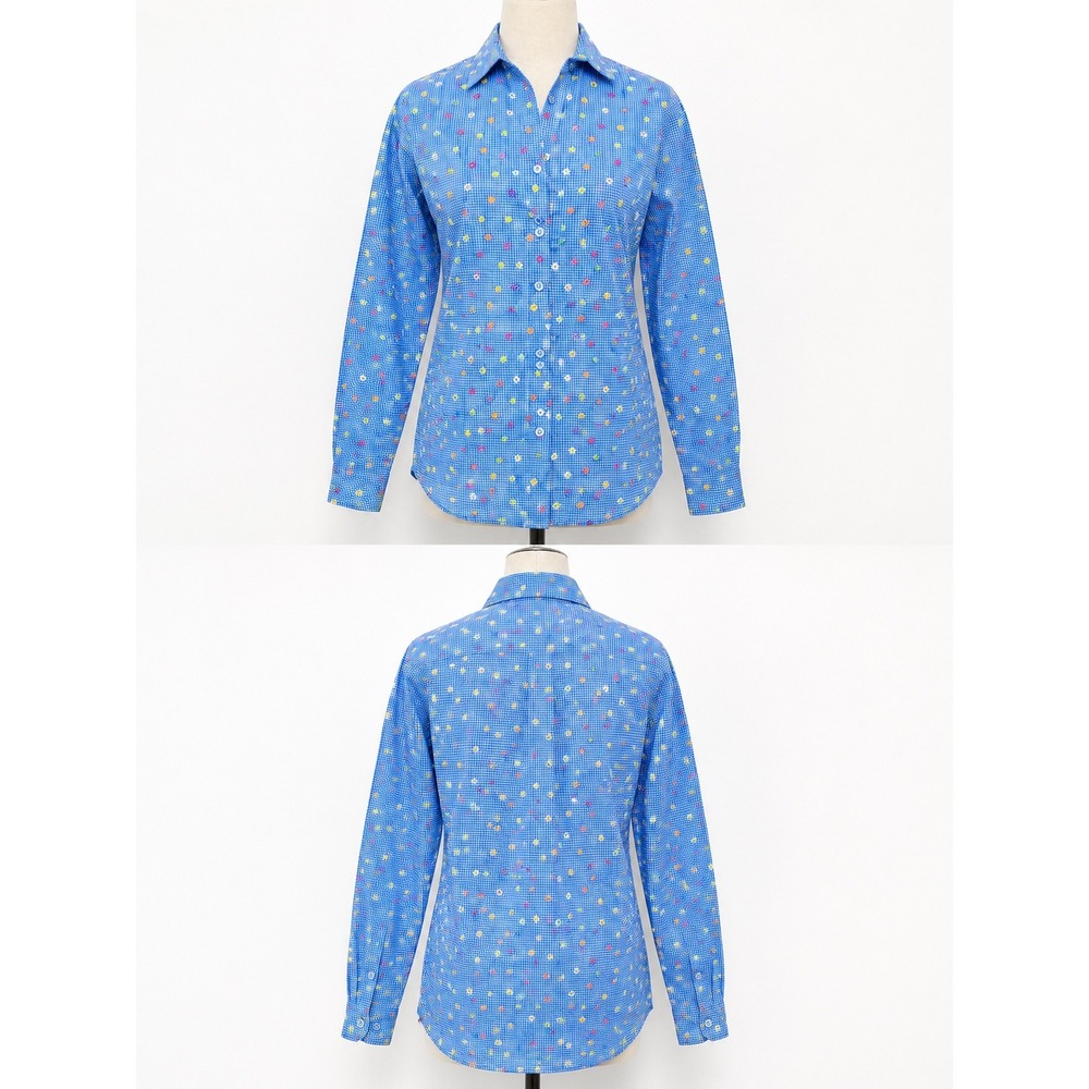 Andrew McMullan Shirt Womens 8 Floral Gingham Blue Long Sleeve Button Down‎ USA